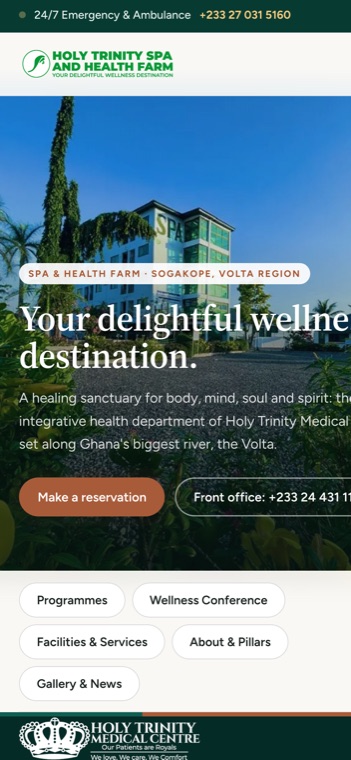 The Spa & Health Farm surface on a phone, restacked to a single column