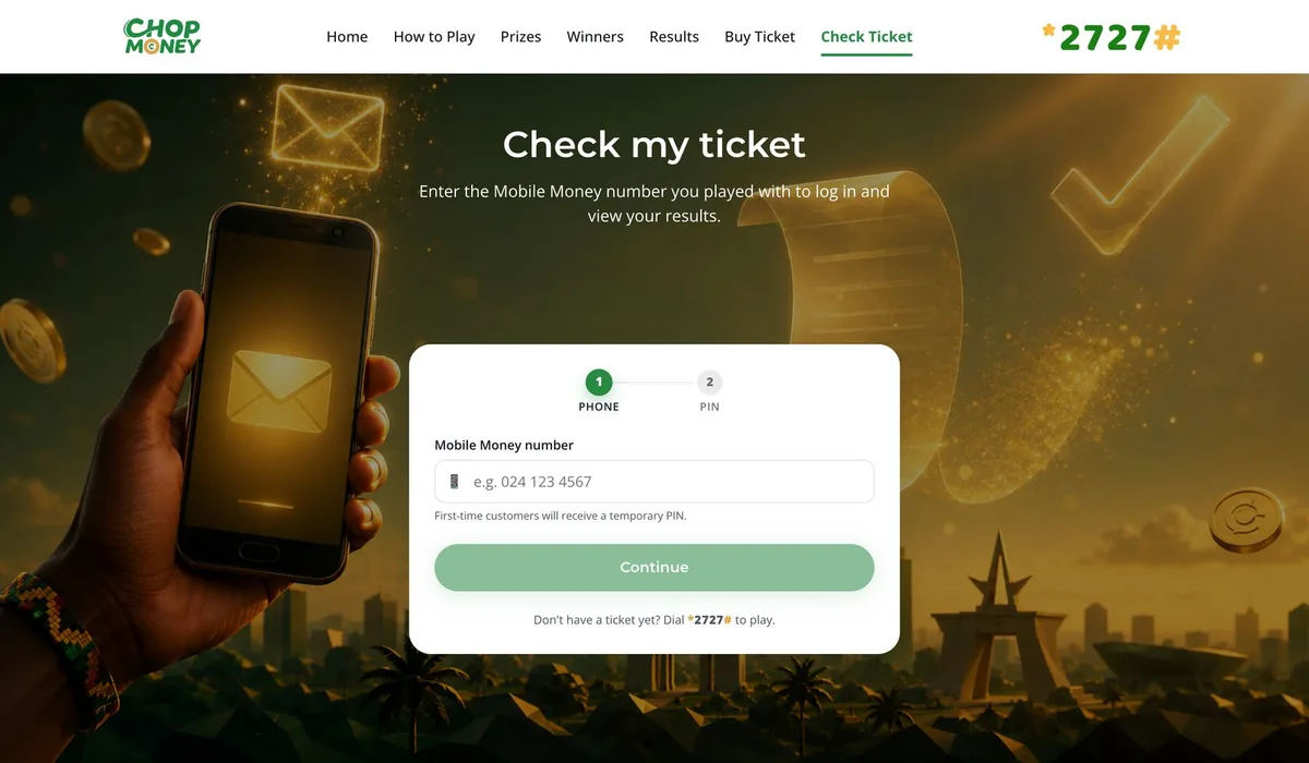 Chop Money check-ticket page