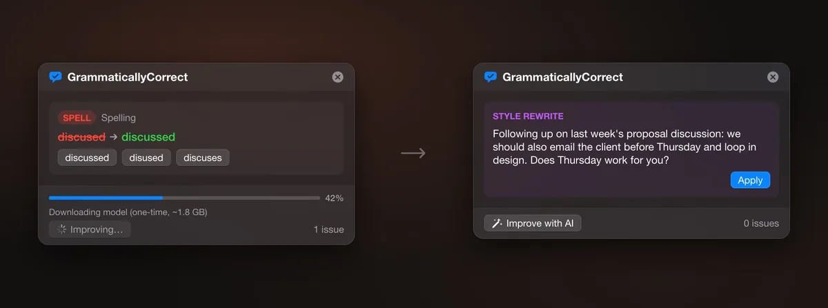 HTML/CSS reconstruction of the Improve rewrite view with sample text