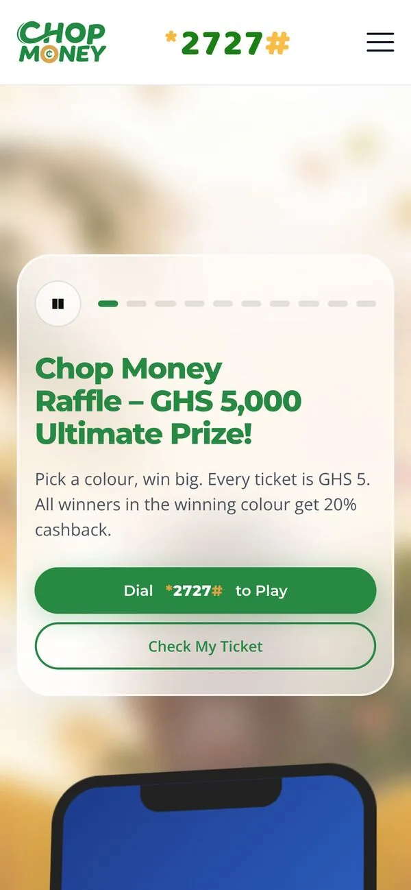 Chop Money home page on a phone