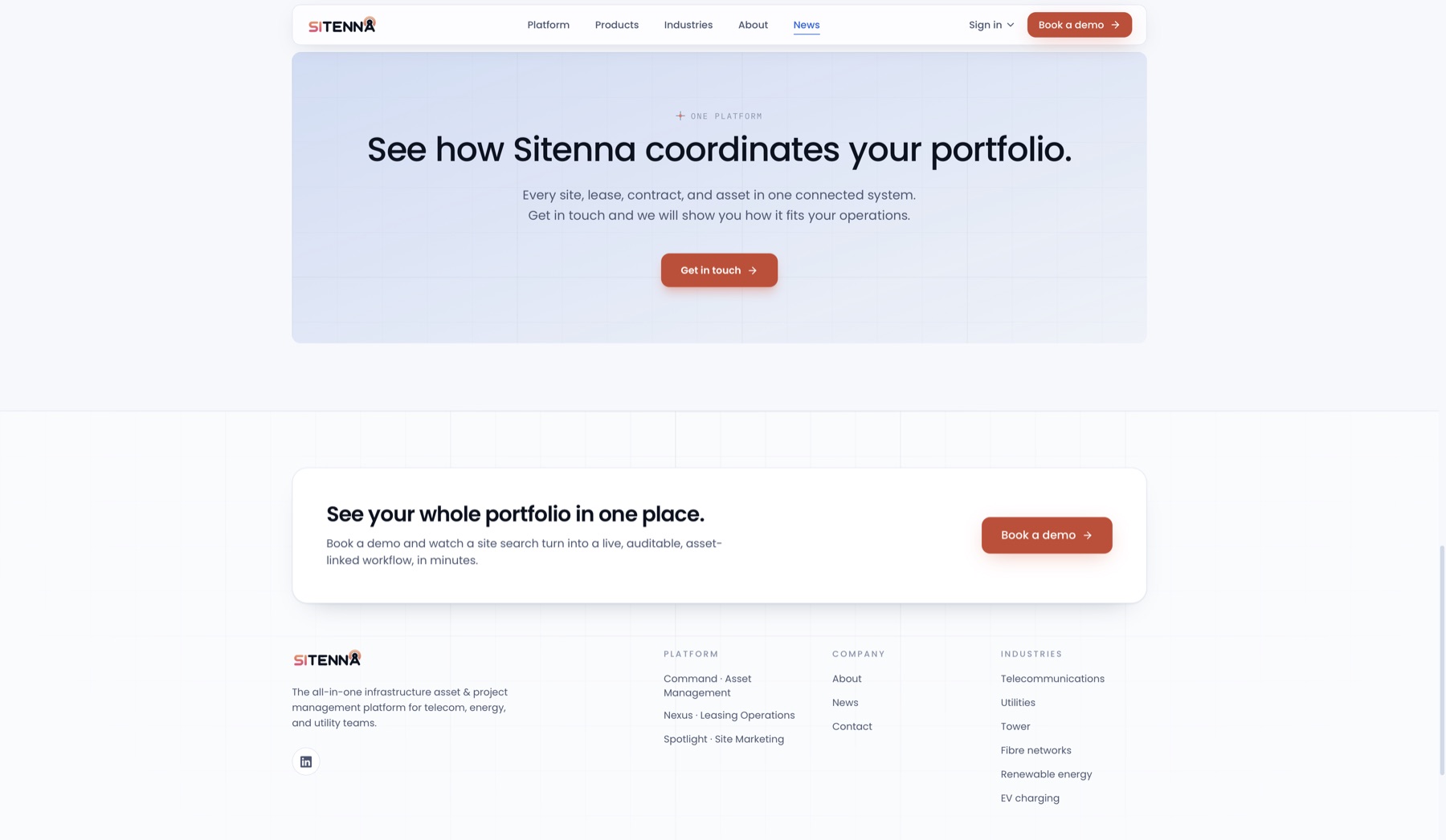 Sitenna closing call-to-action and footer