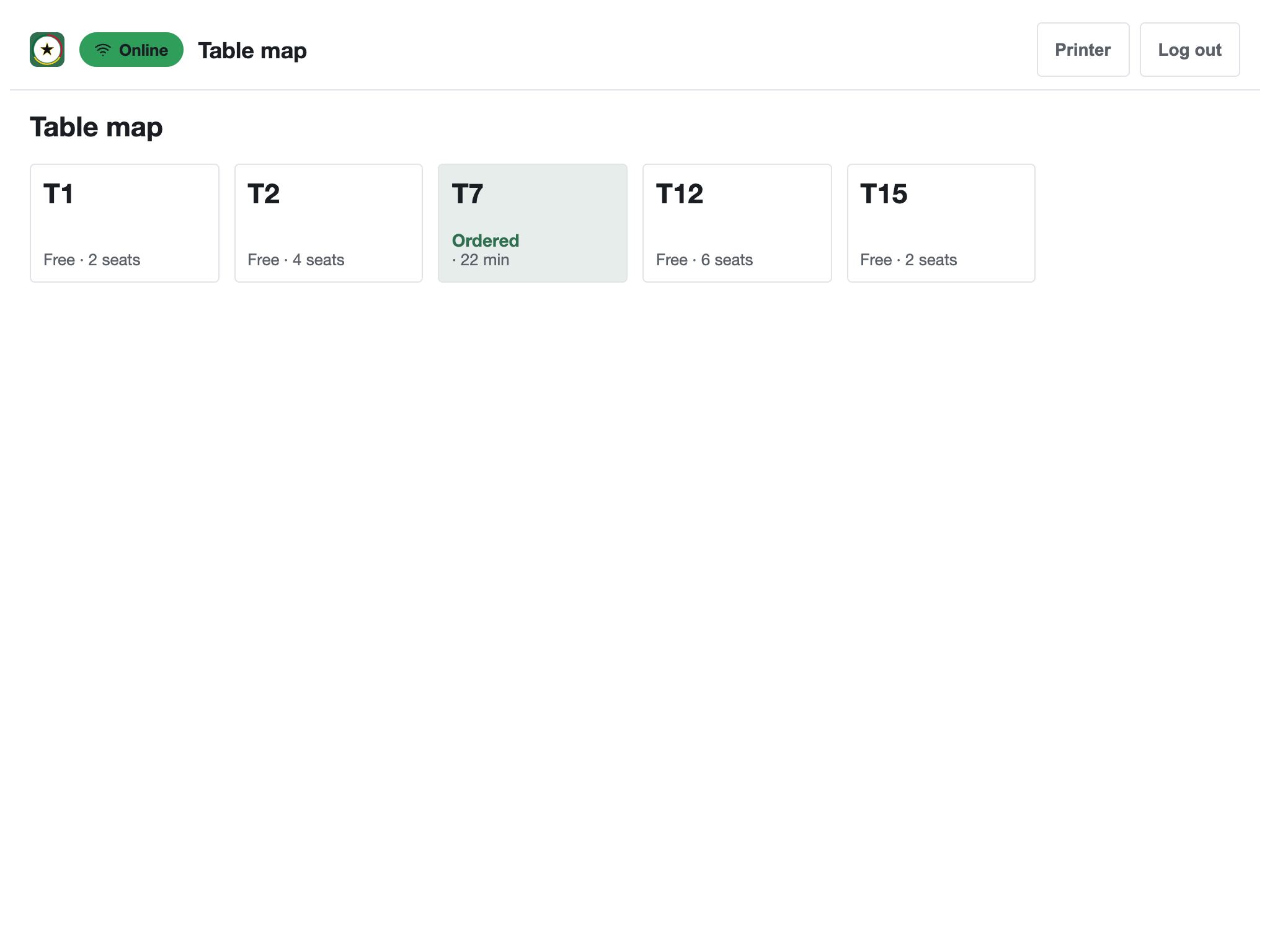 TableKare staff app table map showing table status